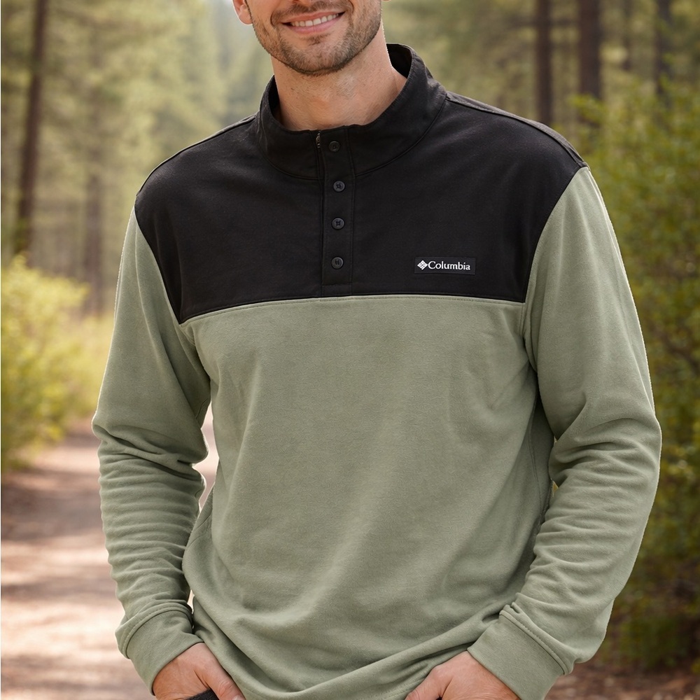 Columbia Men's Two-Tone Black and Olive Pullover Shirt size L